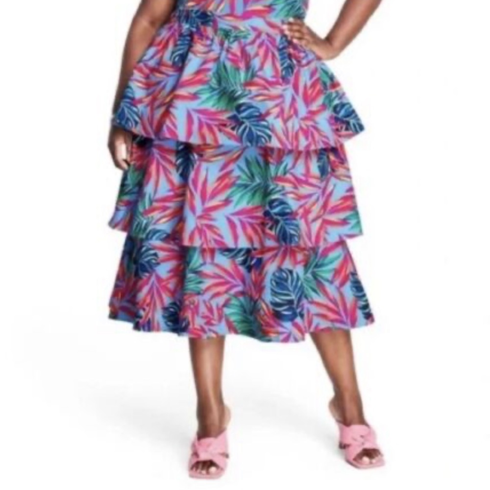 Tabitha Brown for Target  Tropical Print Tiered Midi Skirt